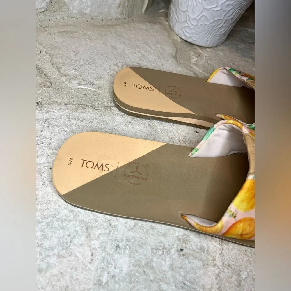 TOMS Carly Pale Pink Fabric Sunkissed Oranges Slip On Slides Sandals sz 11